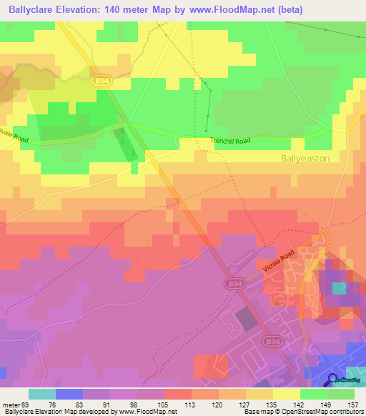 Ballyclare,UK Elevation Map