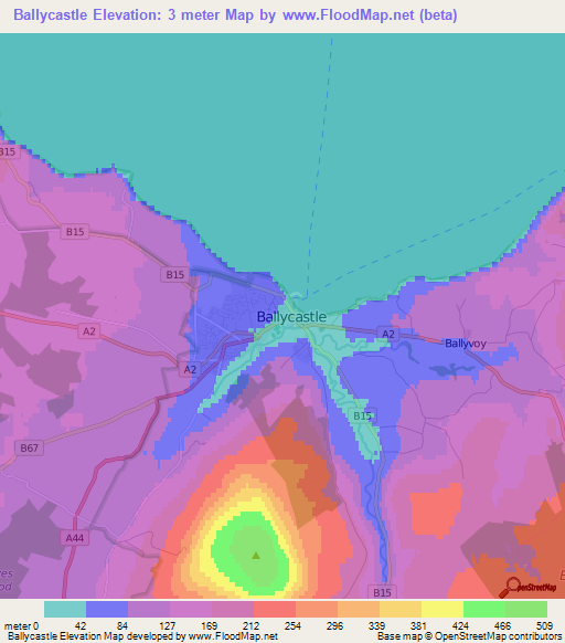 Ballycastle,UK Elevation Map