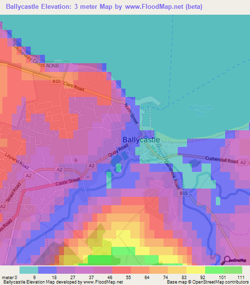 Ballycastle,UK Elevation Map