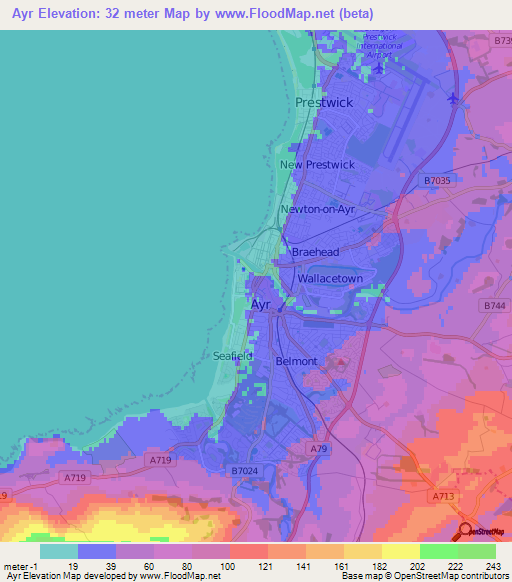 Ayr,UK Elevation Map