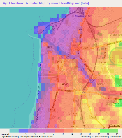 Ayr,UK Elevation Map