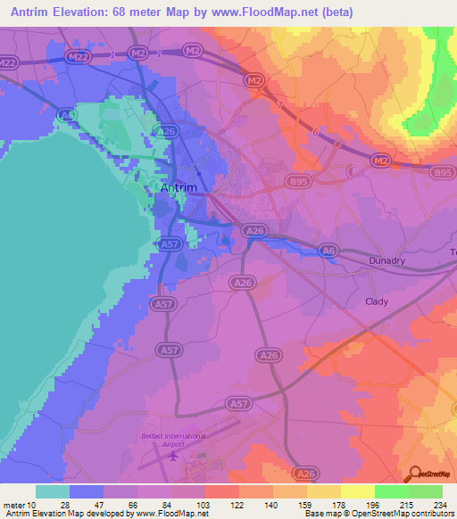 Antrim,UK Elevation Map