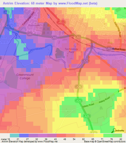 Antrim,UK Elevation Map