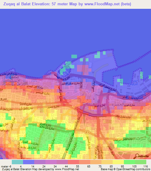 Zuqaq al Balat,Lebanon Elevation Map