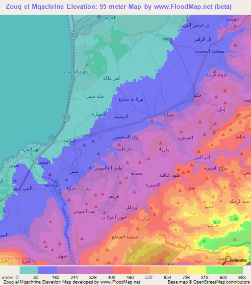 Zouq el Mqachrine,Lebanon Elevation Map