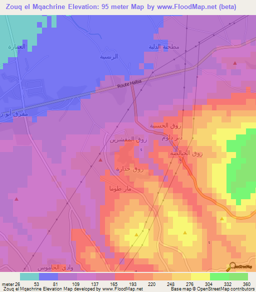 Zouq el Mqachrine,Lebanon Elevation Map
