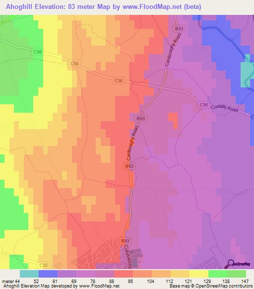 Ahoghill,UK Elevation Map
