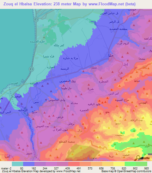 Zouq el Hbalsa,Lebanon Elevation Map