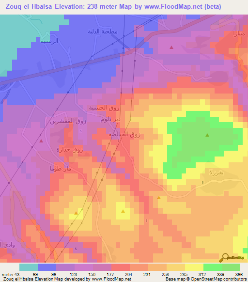 Zouq el Hbalsa,Lebanon Elevation Map