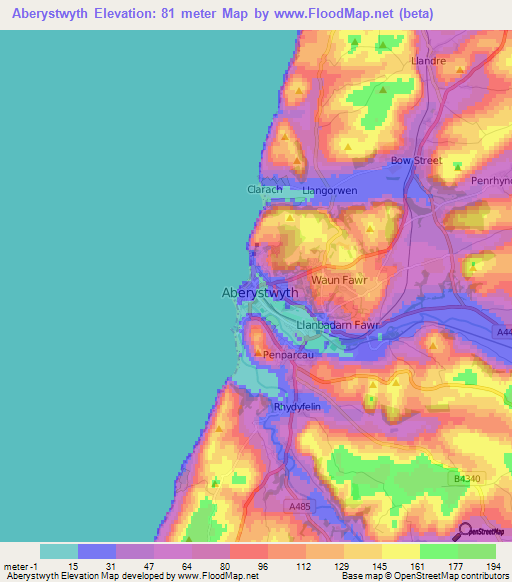 Aberystwyth,UK Elevation Map