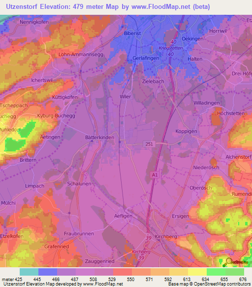Utzenstorf,Switzerland Elevation Map