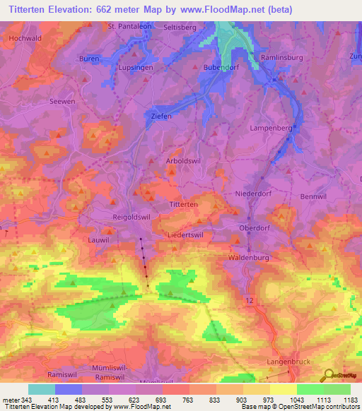 Titterten,Switzerland Elevation Map