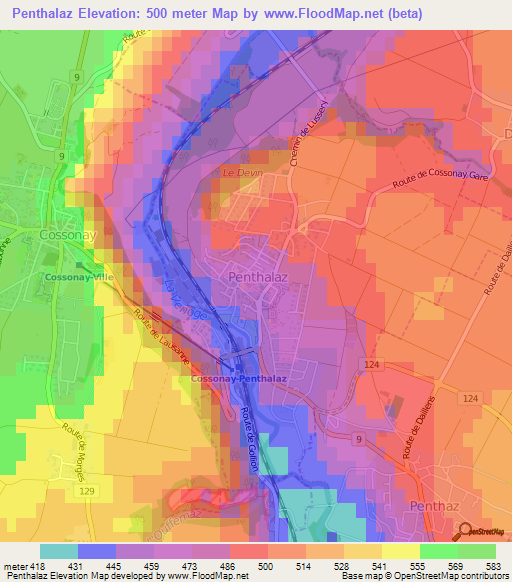 Penthalaz,Switzerland Elevation Map