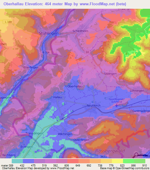 Oberhallau,Switzerland Elevation Map