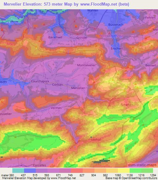 Mervelier,Switzerland Elevation Map