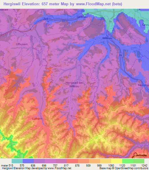 Hergiswil,Switzerland Elevation Map
