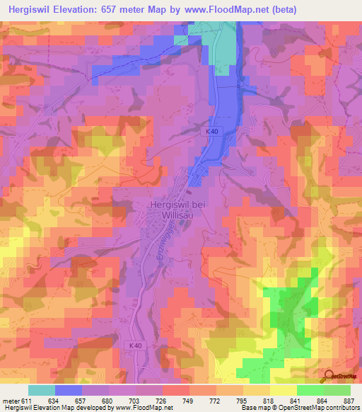 Hergiswil,Switzerland Elevation Map