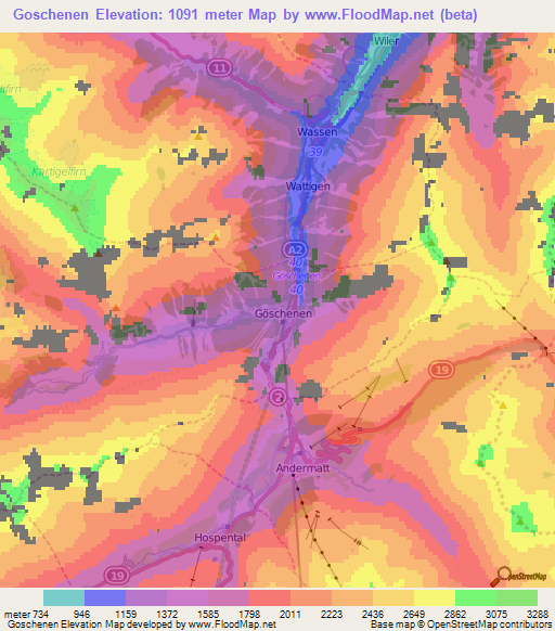 Goschenen,Switzerland Elevation Map