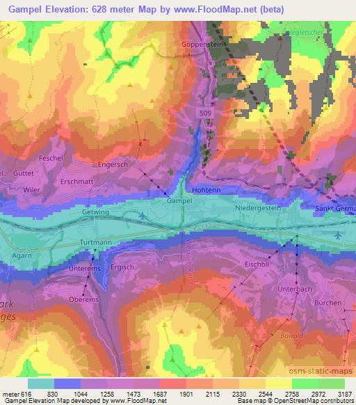 Gampel,Switzerland Elevation Map