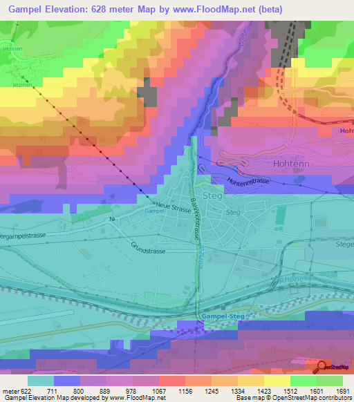 Gampel,Switzerland Elevation Map