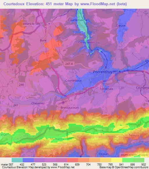 Courtedoux,Switzerland Elevation Map