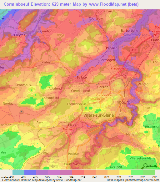 Corminboeuf,Switzerland Elevation Map
