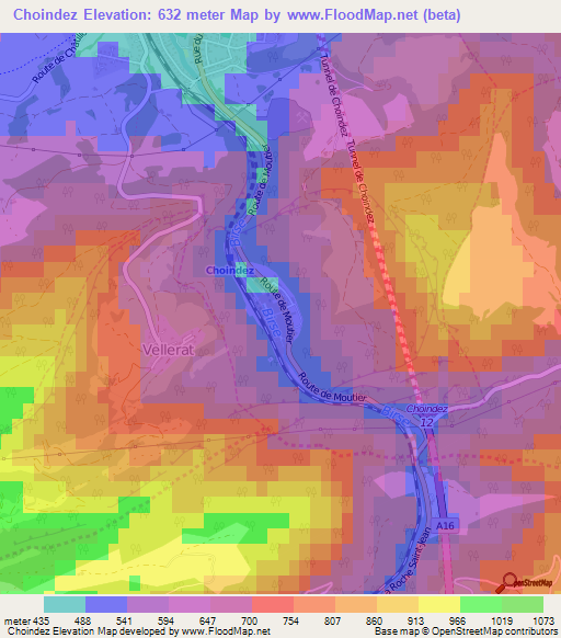 Choindez,Switzerland Elevation Map