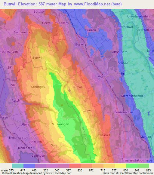 Buttwil,Switzerland Elevation Map