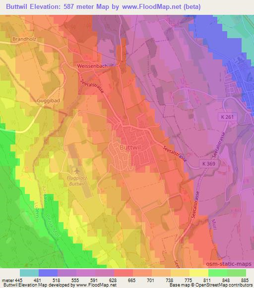 Buttwil,Switzerland Elevation Map