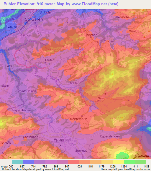 Buhler,Switzerland Elevation Map