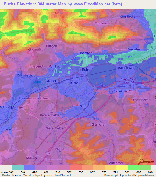 Buchs,Switzerland Elevation Map