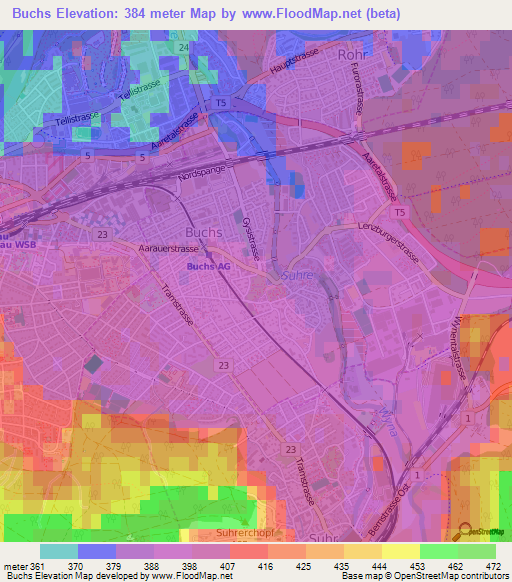 Buchs,Switzerland Elevation Map