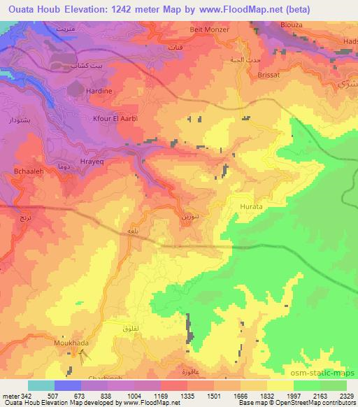 Ouata Houb,Lebanon Elevation Map