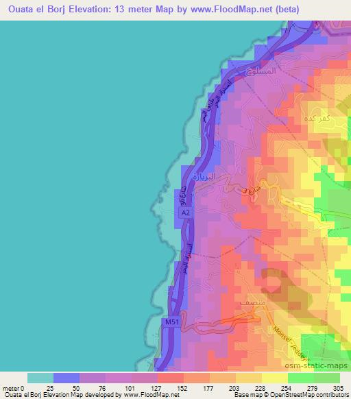 Ouata el Borj,Lebanon Elevation Map
