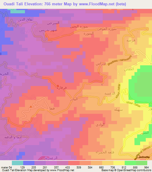 Ouadi Tali,Lebanon Elevation Map