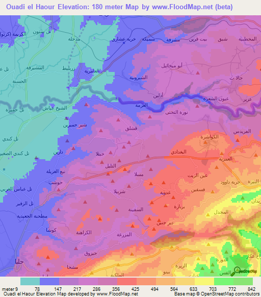 Ouadi el Haour,Lebanon Elevation Map