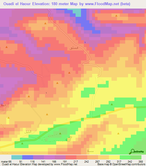Ouadi el Haour,Lebanon Elevation Map