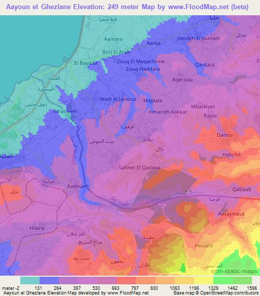 Aayoun el Ghezlane,Lebanon Elevation Map