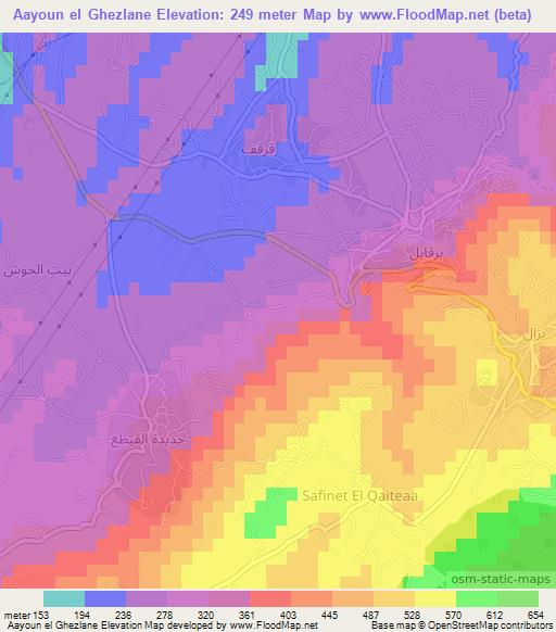 Aayoun el Ghezlane,Lebanon Elevation Map