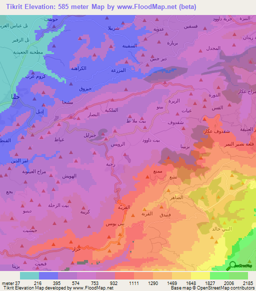 Tikrit,Lebanon Elevation Map