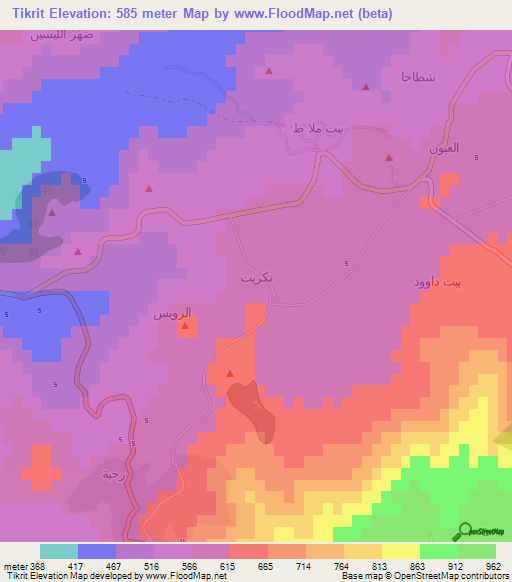 Tikrit,Lebanon Elevation Map