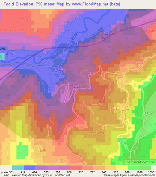 Taaid,Lebanon Elevation Map