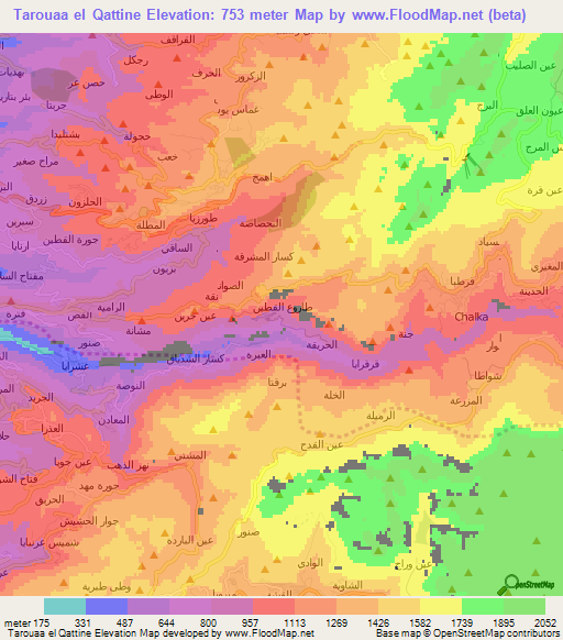 Tarouaa el Qattine,Lebanon Elevation Map