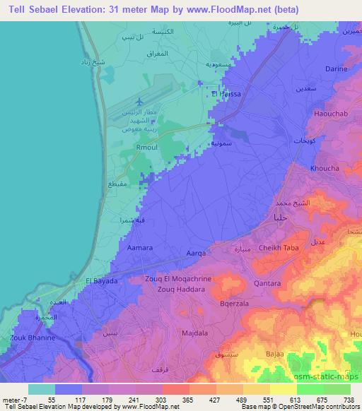 Tell Sebael,Lebanon Elevation Map