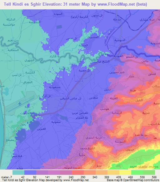 Tell Kindi es Sghir,Lebanon Elevation Map