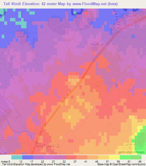 Tell Kindi,Lebanon Elevation Map