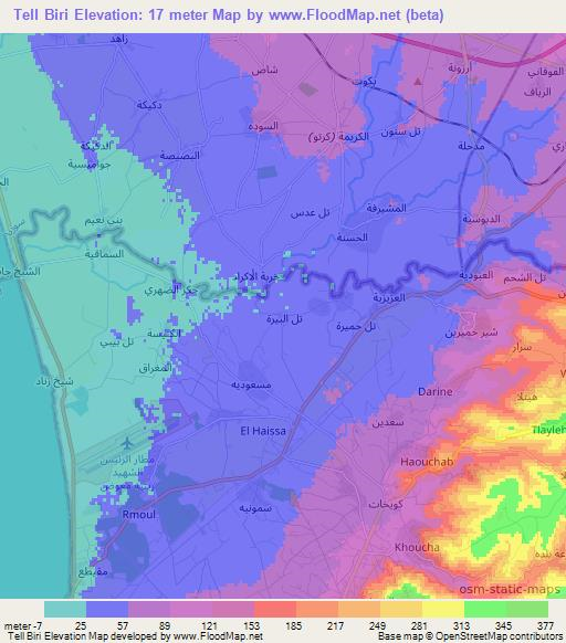 Tell Biri,Lebanon Elevation Map