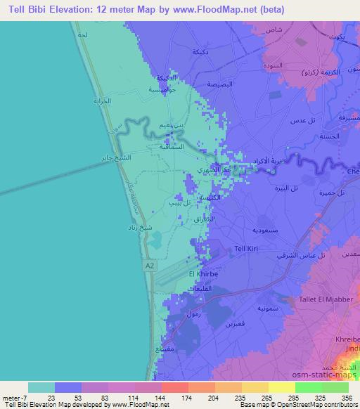 Tell Bibi,Lebanon Elevation Map