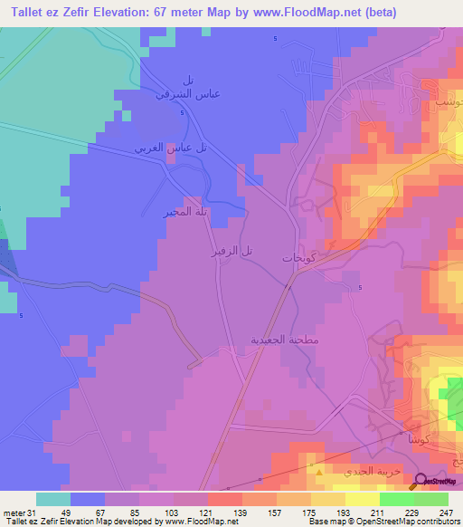 Tallet ez Zefir,Lebanon Elevation Map