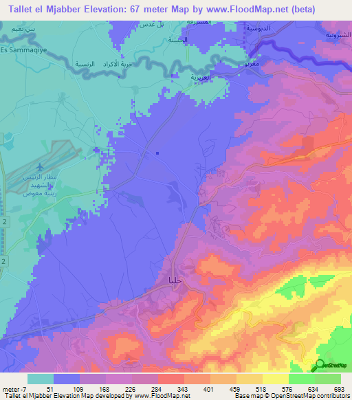 Tallet el Mjabber,Lebanon Elevation Map